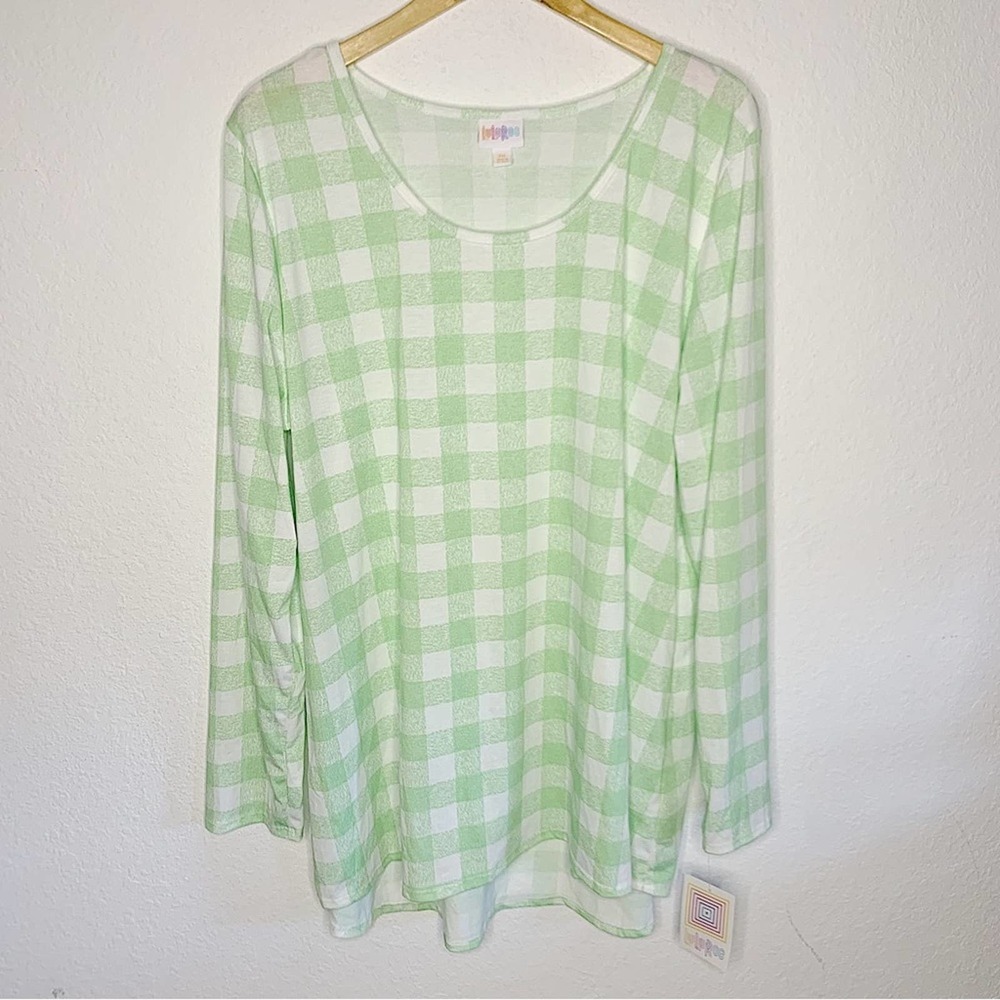 NWT LuLaRoe Lynnae Green White Plaid Check Long Sleeve Top Size 3XL